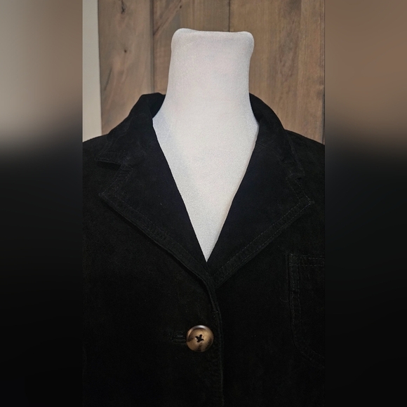 VINTAGE 100% pig suede Sarah chapman button front short jacket in Black Size S/M - Picture 10 of 16